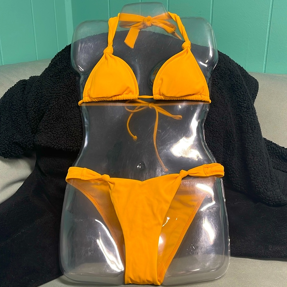 L.A. HEARTS BY PACSUN NEON ORANGE PADDED HALTER TOP CHEEKY BIKINI SIZE XS